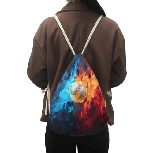 Mumeson Lightweight Crossbody Bag Basketball Bag Backpack Gym Sackpack Shoulder Bag Tote Bag, Fire Baseball Print - color: Fire Baseball Print