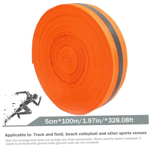Beach Volleyball Lines 2'' x 328' Nylon Beach Vibrant Orange Volleyball Boundary Lines Tear-Resistant Reflective Caution for Running Track Lanes, Finish Line Markers Sand