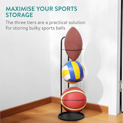 Navaris Football Stand - Sport Ball Storage Rack - Sports Equipment Display Stands - Ideal for Garages, Gyms, Entrances - Ball Holder for Football, Basketball & More - 70 x 24.5 cm