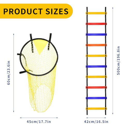 Soccer Target Net with Colorful Agility Ladder Set - Premium Football Training Equipment for Adults - Speed Ladder for Footwork, Agility Training Equipment & Soccer Gear with Carry Bag