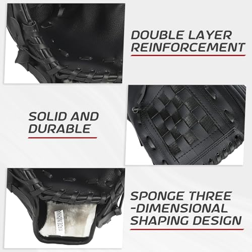 Baseball Glove + Ball Sets, Softball Glove, Baseball Mitt, 10.5''-12.5'' for Youth/Adult Training and Beginner Play, Synthetic Leather Softball Mitt - color: Black, size: 11.5"