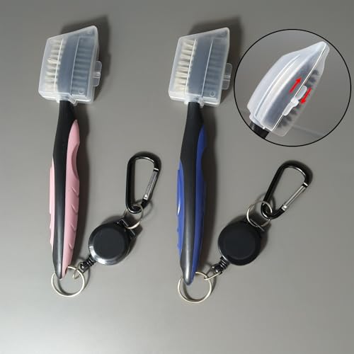 2 Pack Golf Club Brush and Club Groove Cleaning Brush Nylon Steel Wire Double-Sided Golf Cleaning Brush, This is a Must-Have Golf Accessory for Golf Enthusiasts (Pink+Blue)