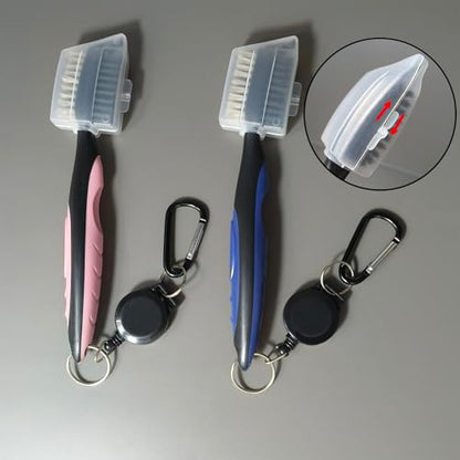 2 Pack Golf Club Brush and Club Groove Cleaning Brush Nylon Steel Wire Double-Sided Golf Cleaning Brush, This is a Must-Have Golf Accessory for Golf Enthusiasts (Pink+Blue)