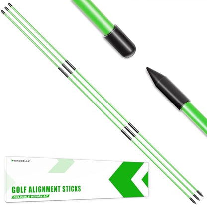 Professional 2 or 3 or 4 Pack Collapsible Golf Alignment Sticks, Premium 40" Alignment Golf Stick Ideal for Aiming, Putting and Swing Practice - color: 3 Pack Green
