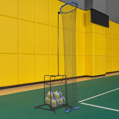 Volleyball Training Net with Ball Bag,Setter Target Net Rebounder,Practice Serve Spike Collect System,Adjustable Height Indoor Outdoor Solo Aid,Foldable Cart Storage for Club School Home Drills