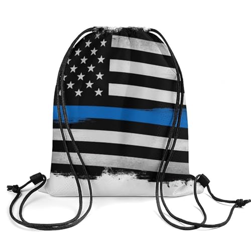 Gym Drawstring Backpack Sackpack Water Resistant for Sports Beach Yoga Travel Unisex, Thin Blue Line Flag Police American Bags - color: Picture (757)