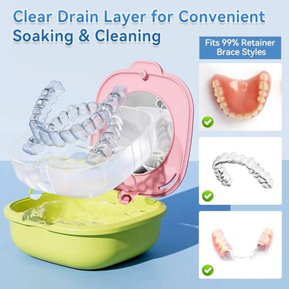 Retainer Case Compatible with Invisalign - Denture Mouth Guard Aligner Holder with Vent Holes and Mirror Travel Friendly Retainer Container for Students & Women(1pcs) (Cyan) - color: Cyan