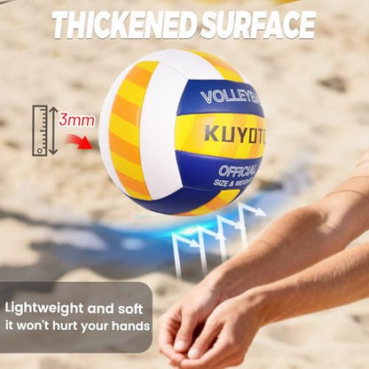 KUYOTQ Striped Outdoor Beach Volleyball, 3MM Thickened Surface Soft Leather Volleyball for Youth Mens,Beach Play,Game, in&Outdoor Training (Official Size,Deflated)
