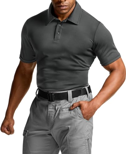 CQR Men's Quick Dry Tactical Polo Shirt, Lightweight Breathable Performance Polo, Short Sleeve UPF 50+ Outdoor Golf Shirt