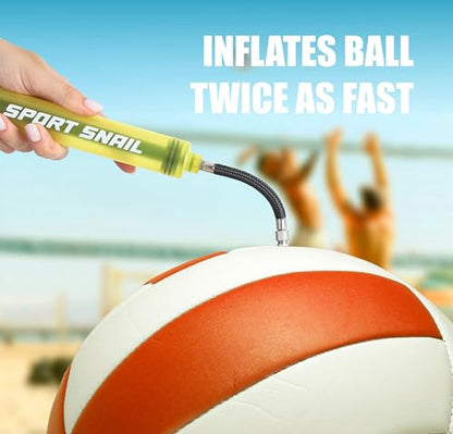 Hand Pump for Balls - Portable Ball Air Pump with Needle 3 pcs and Compact Case - Small Sports Inflator - Volleyball, Soccer, Basketball - Manual Inflation Devices (Yellow)