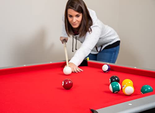 Hathaway Maverick 7 Foot Pool Table with Table Tennis Top – with Accessories for Both Games – Space-Saving Ping Pong and Pool Table Combo for Families – Matte Black Finish - color: Black with Red Felt