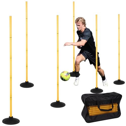 Neoaider 6 FT Agility Poles for Soccer, Basketball, Football, Equestrian, Pet Training, 4/6/8/10 Pack Detachable Soccer Poles w/Rubber Bases, Pole Bending Poles for Horses, Indoor/Outdoor Use - style: 6 Pack