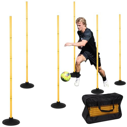 Neoaider 6 FT Agility Poles for Soccer, Basketball, Football, Equestrian, Pet Training, 4/6/8/10 Pack Detachable Soccer Poles w/Rubber Bases, Pole Bending Poles for Horses, Indoor/Outdoor Use - style: 6 Pack