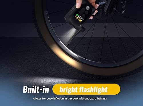 Mini Electric Bike Pump, 120g Ultra-Light 150 PSI Portable Bike Tire Inflator with Digital Gauge, USB-C Rechargeable Auto-Stop, Presta & Schrader for Road Mountain E-Bike