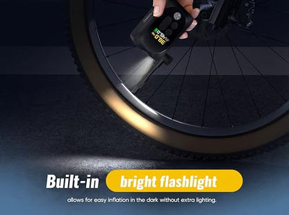 Mini Electric Bike Pump, 120g Ultra-Light 150 PSI Portable Bike Tire Inflator with Digital Gauge, USB-C Rechargeable Auto-Stop, Presta & Schrader for Road Mountain E-Bike