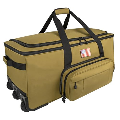 150L Large Rolling Duffle Bag with Wheels, Heavy Duty 32'' Tri-Wheel Gear Hauler for Camping,Moving Sports Equipment,Military & Airline Checked Bag Approved,Khaki - color: Khaki