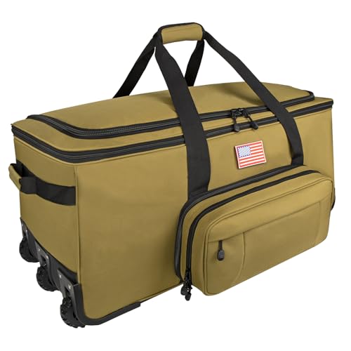 150L Large Rolling Duffle Bag with Wheels, Heavy Duty 32'' Tri-Wheel Gear Hauler for Camping,Moving Sports Equipment,Military & Airline Checked Bag Approved,Khaki - color: Khaki