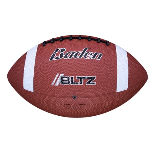 Baden | BLTZ | Rubber Football | Peewee, Junior, Youth, Official Sizes | Individually & 6-Pack w/Pump, Mesh Bag - color: Brown, size: Official Size 9