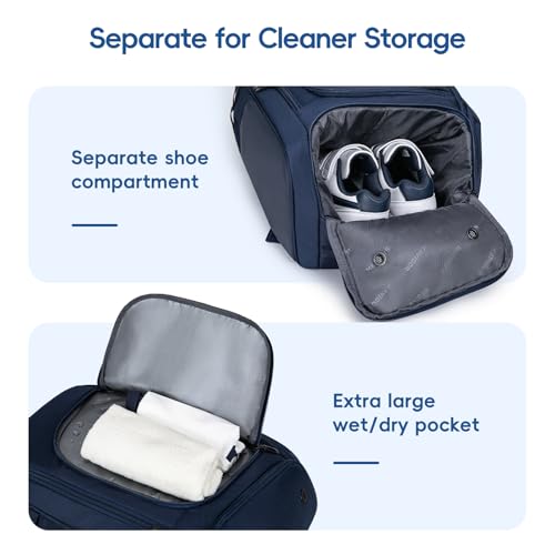 KAVIGOR Pickleball Bag, Large Pickleball Backpack Holds 4 to 6 Paddles, Shoes Compartment & Wet/Dry Pocket (9 Pockets), Charge Port - color: Blue