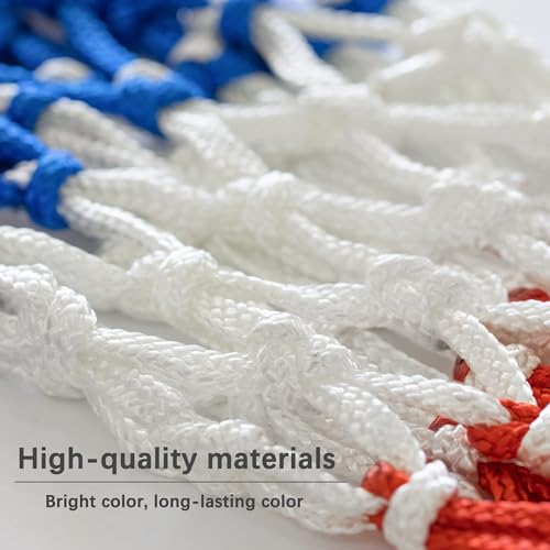 Basketball Net Outdoor, 2025 Upgrade All Weather Anti Whip Basketball Net Replacement -12 Loops - style: Red White Blue