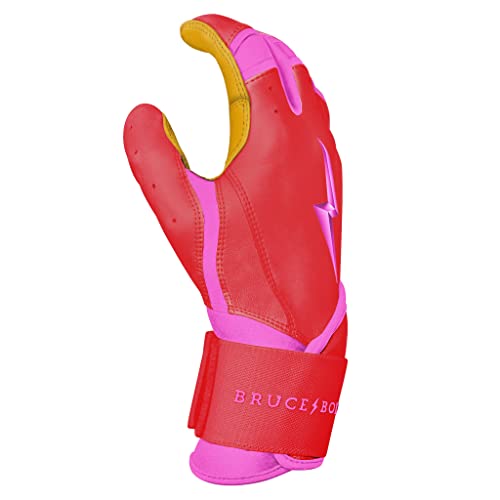 BRUCE BOLT Signature Series Long Cuff Batting Gloves - Pro-Athlete Collection - Adult & Youth Sizes - color: Bader/Pink, size: YTH Medium