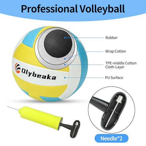 20FT Outdoor Volleyball Net Set System for Backyard Beach with Anti-Sagging Net, Iron Adjustable Height Poles, Soft PU Volleyball and Pump, Carry Bag - Instant Set Up & Durable - color: Blue