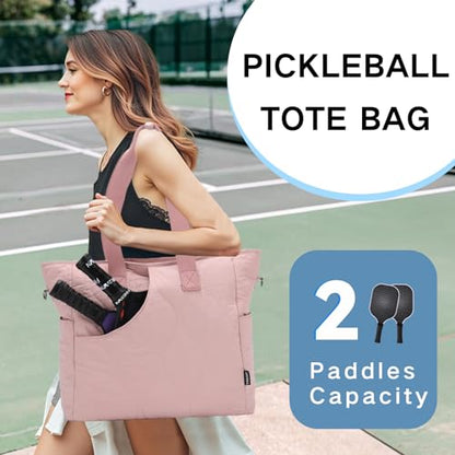 VASCHY Pickleball Tote Bags For Women With Fence Hook, Quilted Puffer Pickleball Paddle Holder Case Gym/Sports Tote - color: Pink