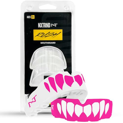 2 Pack Nxtrnd Rush Dual Layer Mouthguard, Custom Fit Sports Mouthpiece for Football, Boxing, MMA, Basketball, Hockey, Lacrosse, Youth & Adult (Pink) - color: Pink
