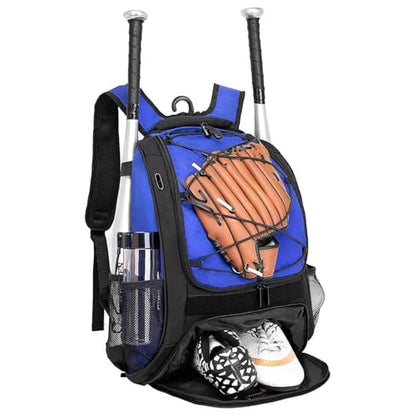 DAFISKY Baseball Bag Softball Backpack - Youth Adult T Ball Bat Equipment Bag with Bat Helmet Holders, Shoe Compartment - color: Blue