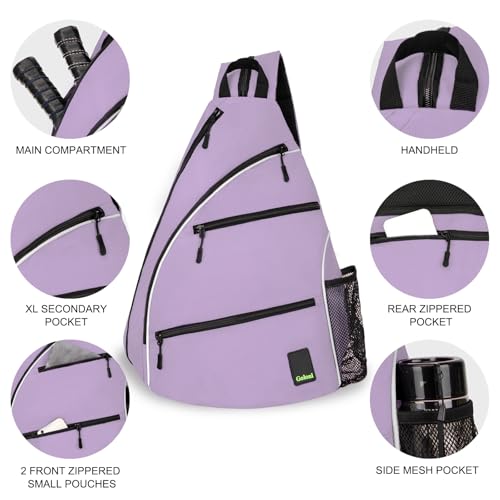 Goloni Pickleball Bag for Women Men, Convertible Pickleball Backpack Sling Bag with Fence Hook, Waterproof Polyester Paddle Bag with Multiple Compartments - color: Light Purple