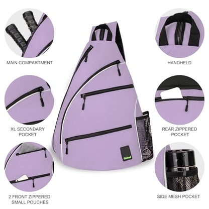 Goloni Pickleball Bag for Women Men, Convertible Pickleball Backpack Sling Bag with Fence Hook, Waterproof Polyester Paddle Bag with Multiple Compartments - color: Light Purple