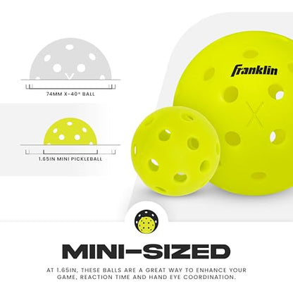 Franklin Sports Mini Training Pickleballs - 1.65" Inch Practice Pickleballs - Indoor + Outdoor Balls for Speed, Control + Accuracy Training - Yellow - 12 Pack