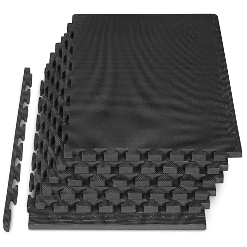 ProsourceFit Weaved Pattern Extra Thick Exercise Puzzle Mat 1-inch, EVA Foam Interlocking Tiles for Protective, Cushioned Flooring for Home and Gym Equipment; Black, 24 SQ FT, 6 Tiles - color: Black, size: 1 inch - 6 Pack (24 SQ FT)