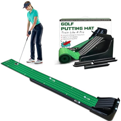 Crestgolf Golf Putting Mat, Automatic Ball Return with 4 Unique Flipping Tracks & 2-Player Mode, Professional Non-Slip Practice Putting Green Mat for Indoor Golf Training, Improve Putting Skills