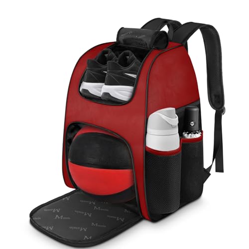 MATEIN Basketball Bag, Sturdy Soccer Bag with Ball Holder & Shoe Compartment, Large Basketball Backpack for Training Equipment, Water Resistant Sports Ball Backpack Fits Volleyball Football, Colorful - color: Red
