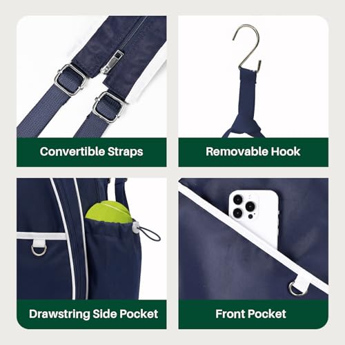 Tennis Bag for Women & Men Sling Crossbody Backpack 2-Racket Waterproof Pocket & Fence Hook Racket Bags Suitable for Pickleball Tennis Badminton - color: Navy