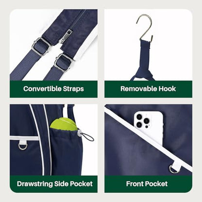 Tennis Bag for Women & Men Sling Crossbody Backpack 2-Racket Waterproof Pocket & Fence Hook Racket Bags Suitable for Pickleball Tennis Badminton - color: Navy
