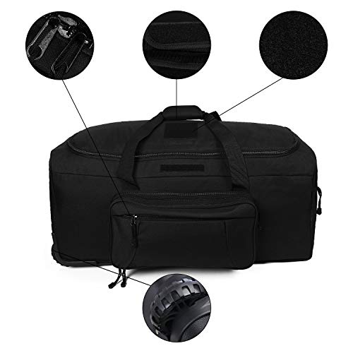 Heavy-Duty X-Large Military Tactical Wheeled Rolling Duffel Trolley Bag For Deployment Traveling Camping Sporting - color: Black