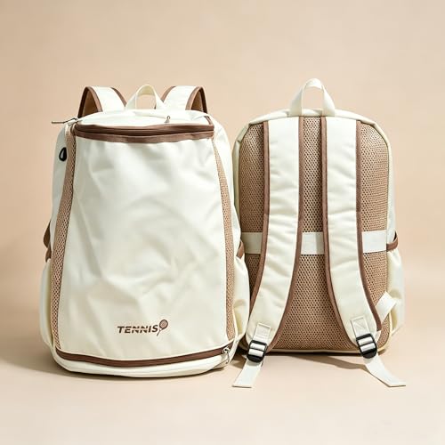 Tennis Bag Tennis Backpack for Women Men, Large Tennis Backpack 25L with Ventilated Shoe Compartment,Water-Resistant Sports Gmy Bag Fit for Pickleball, Badminton Court Training & Daily Use - color: Beige