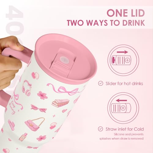 SANDJEST Women's Things 40oz Tumbler with Handle and Straw, Insulated Stainless Steel Travel Coffee Mug for Women Girls, Gift Idea for Birthday Christmas Mothers Day - color: Women's Things