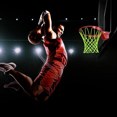 Nogeqi Nightlight Basketball Net Replacement, Basketball Hoop Net, Nylon Basketballs Nets Heavy Duty Outdoor, Fits Outdoor Indoor Standard Rim, All Weather Anti Whip Anti-Entanglement(12 Loops)