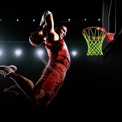 Nogeqi Nightlight Basketball Net Replacement, Basketball Hoop Net, Nylon Basketballs Nets Heavy Duty Outdoor, Fits Outdoor Indoor Standard Rim, All Weather Anti Whip Anti-Entanglement(12 Loops)