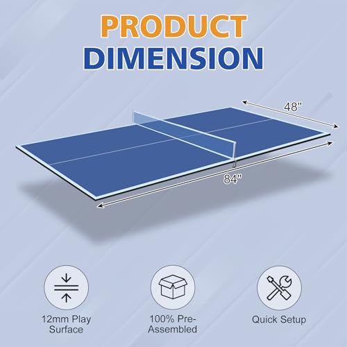 7/8/9ft Mid-Size Ping Pong Conversion Top with Net Set for Billiard and Pool Tables - Regulation Top Converts Billiards into Ping Pong Table Blue/Green/Black