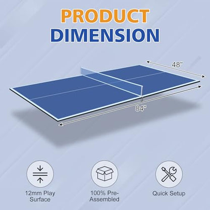 7/8/9ft Mid-Size Ping Pong Conversion Top with Net Set for Billiard and Pool Tables - Regulation Top Converts Billiards into Ping Pong Table Blue/Green/Black