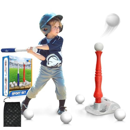 EagleStone T Ball Sets for Kids 3-5, 5-8, Tee Ball Set for Toddlers, Baseball Outdoor Toy Includes 6 Large Balls, Adjustable Teeball Batting Tee, Tball Games for Boys & Girls, Kids Ages 3-12 Years - style: Standing