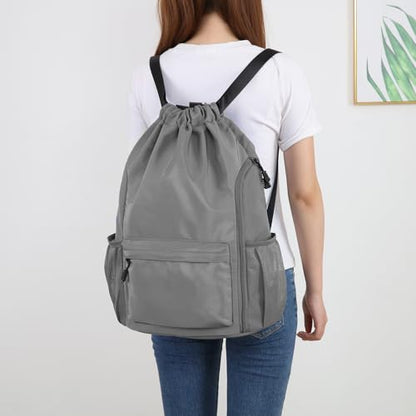 Valleycomfy Waterproof Drawstring Gym Backpack Bag for Men & Women,Sports Gym Bag with Side Pocket Dark Grey - color: A-dark Grey