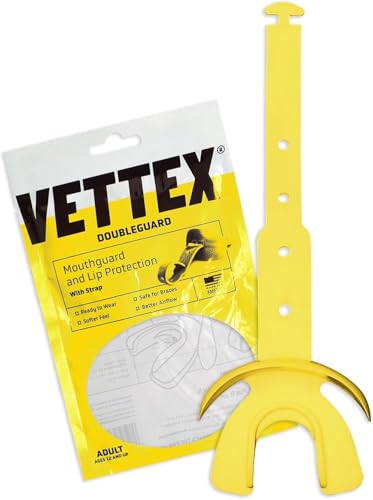 Markwort Vettex Doubleguard Mouthguard for Football, Lacrosse, MMA, Boxing, Braces - Breathable Doubleguard with Lip Protection and Strap, Yellow - color: Yellow
