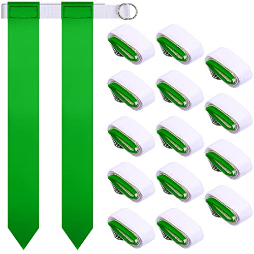Sintege 14/28 Player Flag Football Belt Set, Adjustable Football Flag and Belts Gifts for Youth Adults Sports Training Event - color: Green