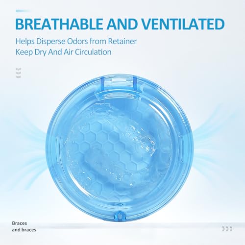 Retainer Case Slim Aligner Case with Vent Holes Cute Dental Brace Box with Retainer Removal Tool and Brush Compatible with Night Guard and Mouth Guard (Clear Blue with Lanyard)