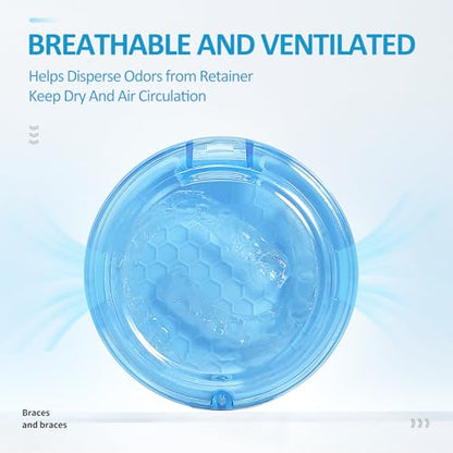 Retainer Case Slim Aligner Case with Vent Holes Cute Dental Brace Box with Retainer Removal Tool and Brush Compatible with Night Guard and Mouth Guard (Clear Blue with Lanyard)